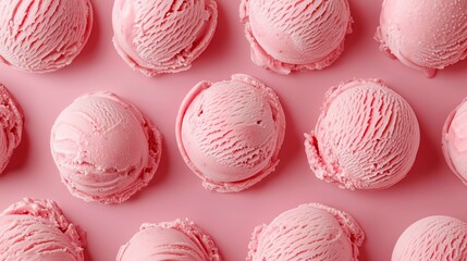 Obraz premium Pink strawberry ice cream scoops, food pattern
