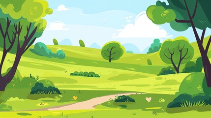 Naklejka premium Cartoon Green Background Design: Unleashing Playfulness, Whimsy, and Visual Storytelling for Animated Series, Children’s Media, and Interactive Digital Content
