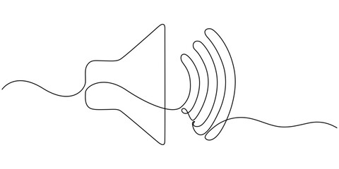 Continuous one line art drawing of speaker Sound volume linear icon, Sound volume speaker continuous one line drawing, Continuous one line drawing of horn speaker signs and symbol for announcement