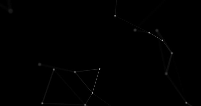 Abstract futuristic background with plexus lines, dots and triangles, digital technology, big data, high-speed connection visualization on black background. Seamless loop abstract background 