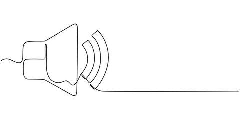Continuous one line art drawing of speaker Sound volume linear icon, Sound volume speaker continuous one line drawing, Continuous one line drawing of horn speaker signs and symbol for announcement