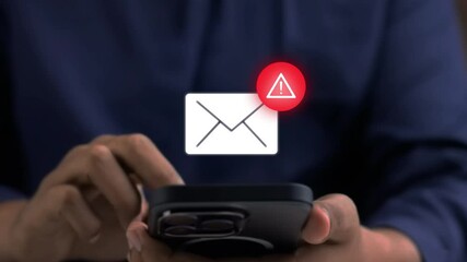 Email hacked warning alert notification, junk mail, scam malware spreading virus on message alert virtual on smartphone. potential cybersecurity threats and warnings 4k videoclip - Powered by Adobe