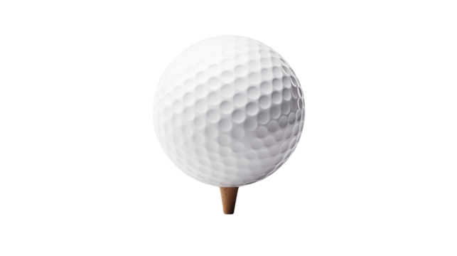 A pristine white golf ball sits on a tee ready for a perfect swing on the green a great sports graphic