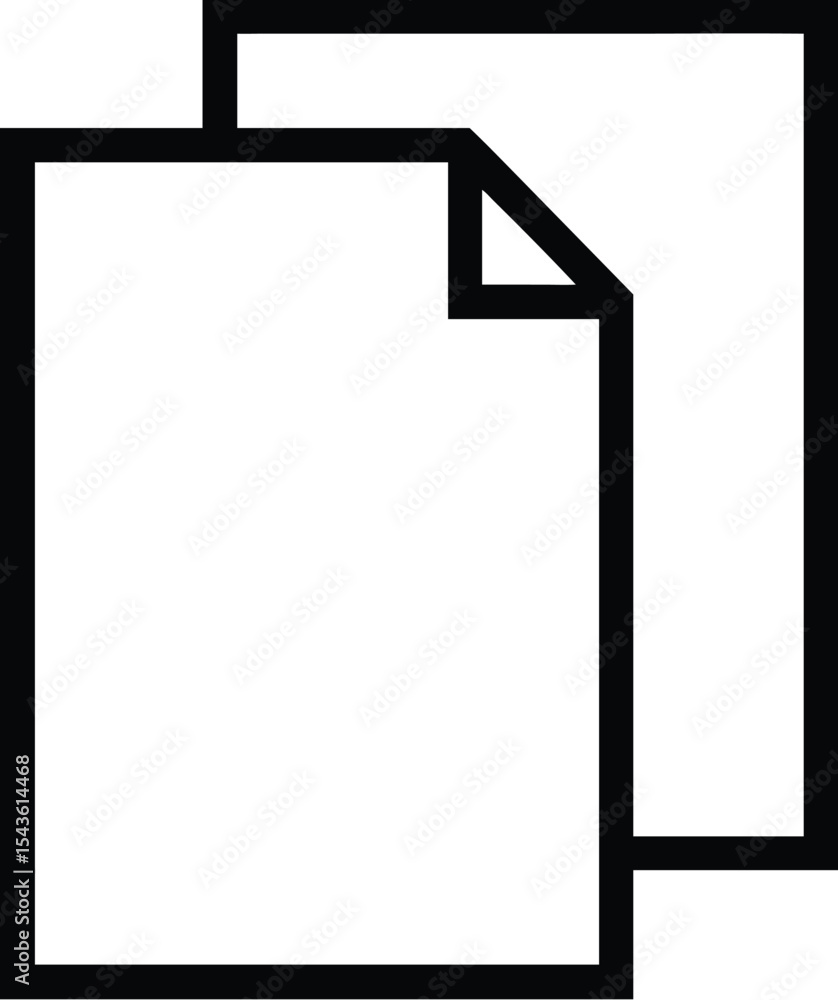 Poster two document pages icon: minimalist design of overlapping papers with curled corner - simple, clear 