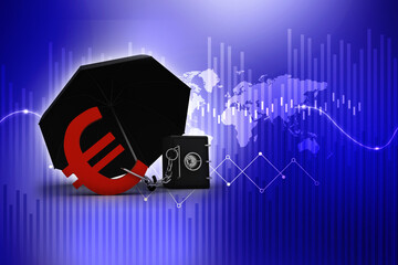 3D rendering euro currency symbol with locker protection umbrella
