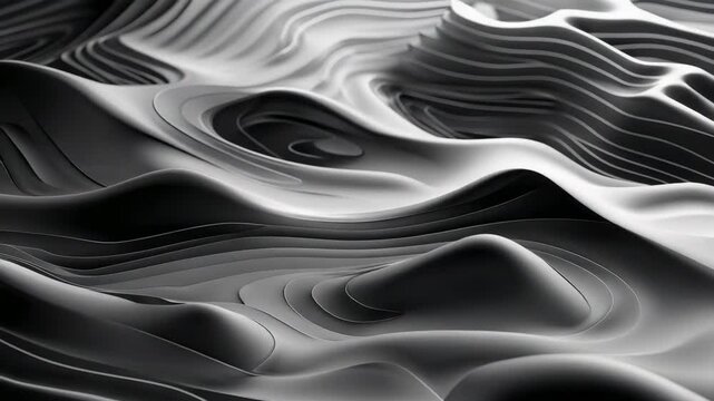 Camera panning across abstract layered terrain in digital space, revealing fluid cyclical motion