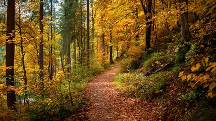 Obraz premium Autumn Trail Through a Golden Forest Path