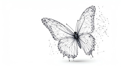 A wireframe butterfly design, showcasing a blend of technology and nature, with intricate lines and connections creating a visually striking image