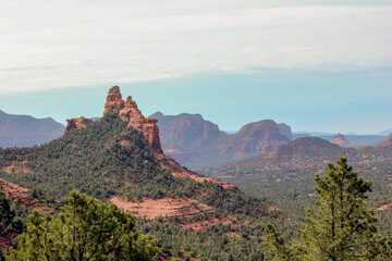 Red and yellow rock canyons in pillars in Sedona, Arizona