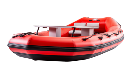 Red Inflatable Raft Boat with Integrated Table Perfect for Water Adventures and Relaxation