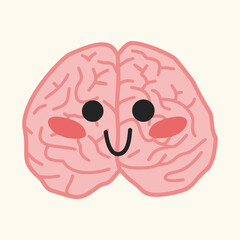 Smiling brain cartoon in pink for emotional wellness