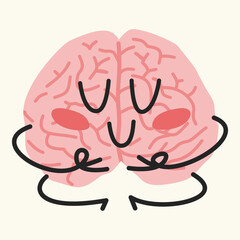 Cartoon brain meditating for mindfulness and calm