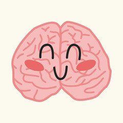 Smiling brain cartoon in pink for emotional wellness