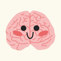 Smiling brain cartoon in pink for emotional wellness