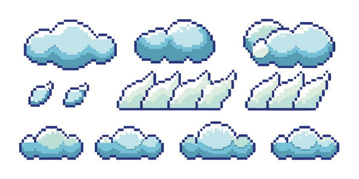 Pixel Art Cloud Sprite Sheet &ndash; Animated Pixel Clouds in 8-bit 16-bit 32-bit Style