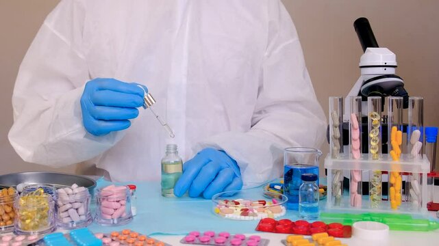 drugs to be examined in the laboratory. Selective focus.