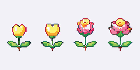Pixel Art Flower Sprite Sheet – Colorful Animated Bloom in 8-bit 16-bit 32-bit