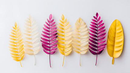 Vibrant neon tropical leaves in a flat lay, radiating bold energy and modern tropical vibes