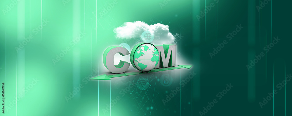 Poster 3d illustration globe with word dot com