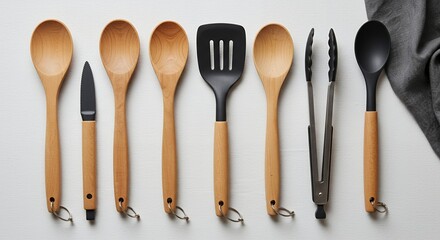 Arrangement of Kitchen Utensils for Cooking and Serving