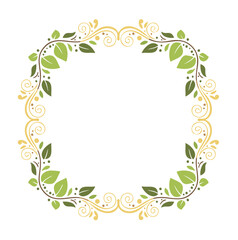 Elegant square floral frame green leaves gold swirls