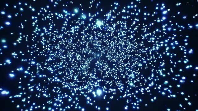 Loopable glowing blue particle field in deep space, abstract starfield effect for sci-fi, data visualization, or futuristic motion backgrounds
