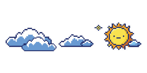 Pixel Art Sky with Passing Cloud and Sun Sprite Sheet – Weather Loop Animation in 8-bit 16-bit 32-bit