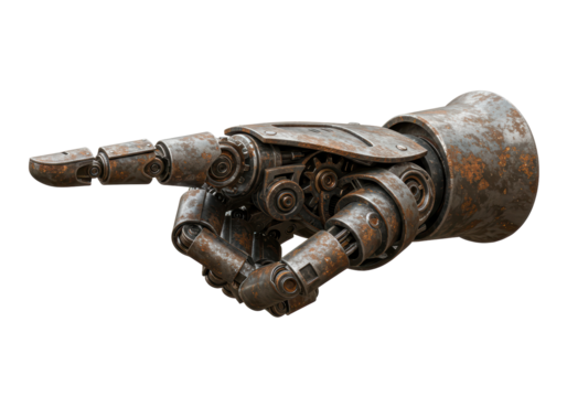 Isolated Robotic Finger Pointing Rusty Metal Steampunk