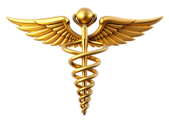Golden Caduceus Medical Symbol with Wings 3 D Render A I G E N E R A T E D - P N G isolated on a transparent background