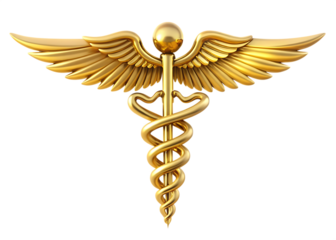 Golden Caduceus Medical Symbol with Wings 3 D Render A I G E N E R A T E D - P N G isolated on a transparent background 1