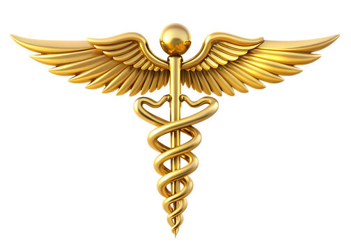 Golden Caduceus Medical Symbol with Wings 3 D Render A I G E N E R A T E D - P N G isolated on a transparent background 1
