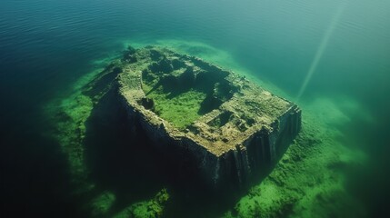 Submerged underwater rock formation