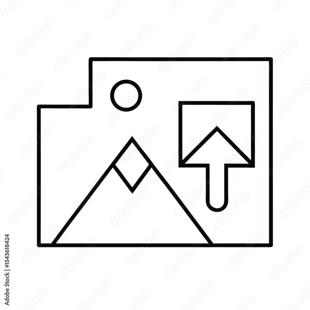 Poster Abstract line art icon depicting image upload and data transfer concept for digital communication