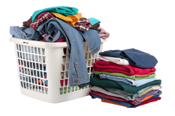 Laundry basket overflowing with clean clothes PNG Image 