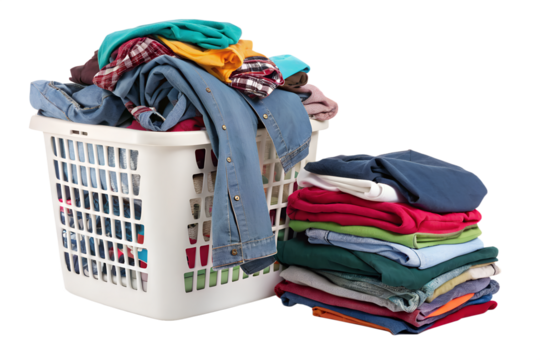 Laundry basket overflowing with clean clothes PNG Image