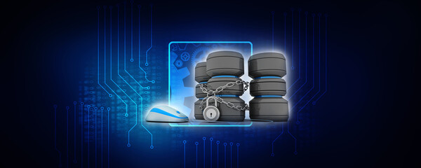 3d rendering Database storage data base protected lock connected mouse