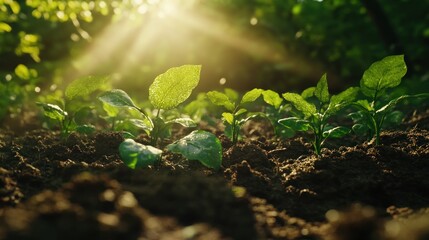 Sunlight on emerging plants