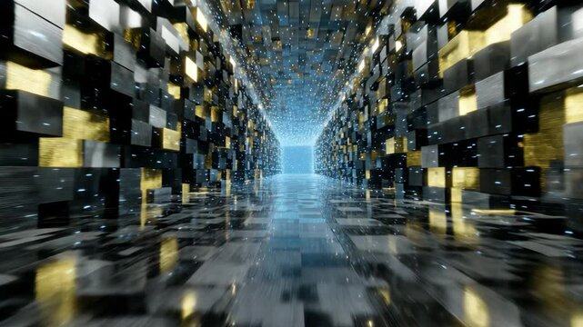 Cyber Abstract Tunnel with Reflections
