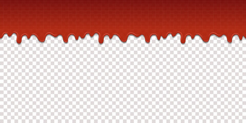 Red liquid drips down an invisible surface creating a cool, dripping border.