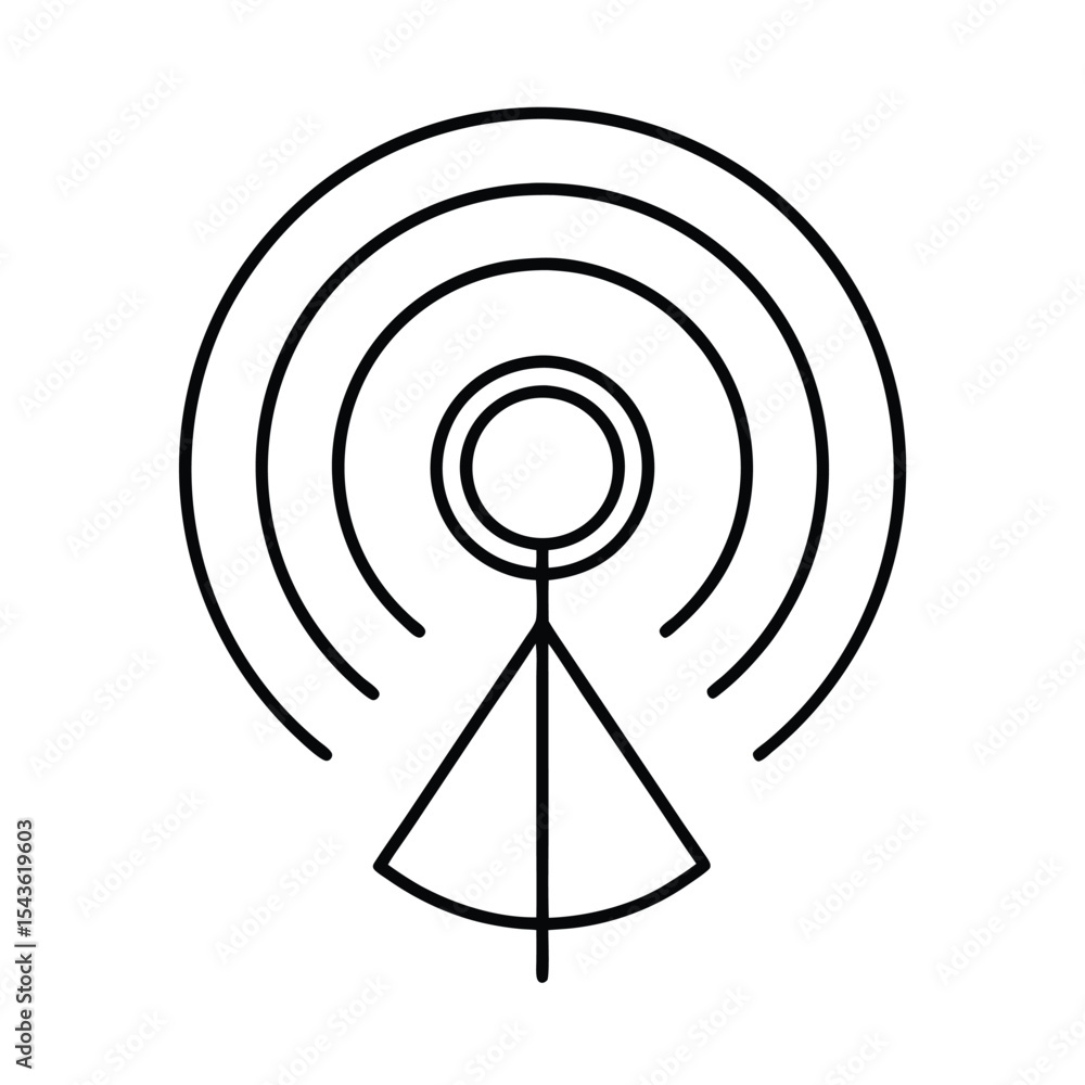Poster Clean line art illustration of a wireless signal transmitting network symbol in modern design