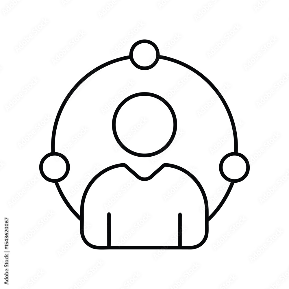 Poster conceptual representation of a networked individual with circles in minimalist line art style