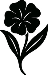 Petunia logo in flat vector style, solid black silhouette with elegant floral form, minimalist design for stickers, logos, or apparel.