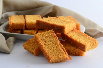 Crispy cake rusk on the white background