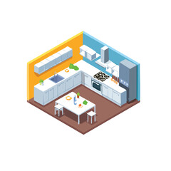 Modern isometric kitchen design white cabinets appliances