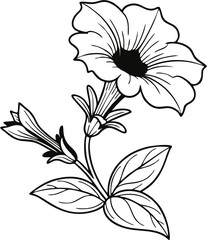 Petunia flower logo design, hand-drawn vector illustration with soft petals and delicate lines, ideal for boutique, spa, or eco brand.