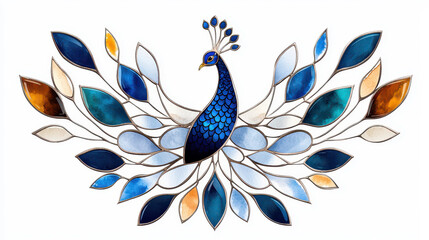 Fototapeta premium Stunning peacock design in stained glass style, featuring vibrant blue and turquoise hues, exuding elegance and beauty