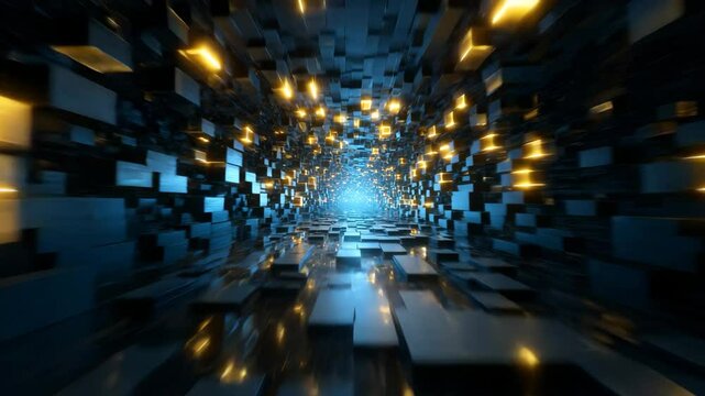 Digital Space Hallway with Shiny Surfaces
