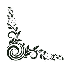 Elegant black floral corner design element
