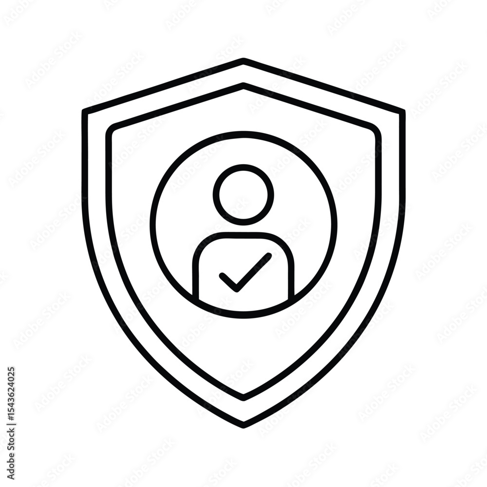 Poster protected user account icon representing online security and approved access in line art style