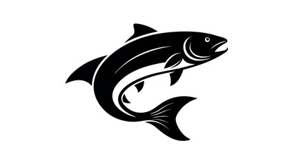 A dynamic black silhouette of a jumping salmon fish. An isolated vector illustration concept, ideal for a fishing or nature logo.